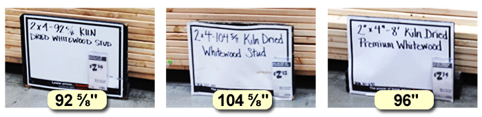 Odd 2x4 lumber sizes